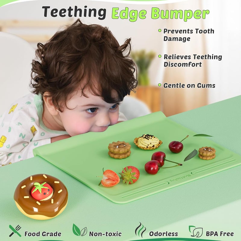 Boffinby Silicone Placemats for Baby & Kid, Eating Mat with Teething Edge Bumper, Rollable Travel Baby Mat with Built-in Rope, Green - Image 2